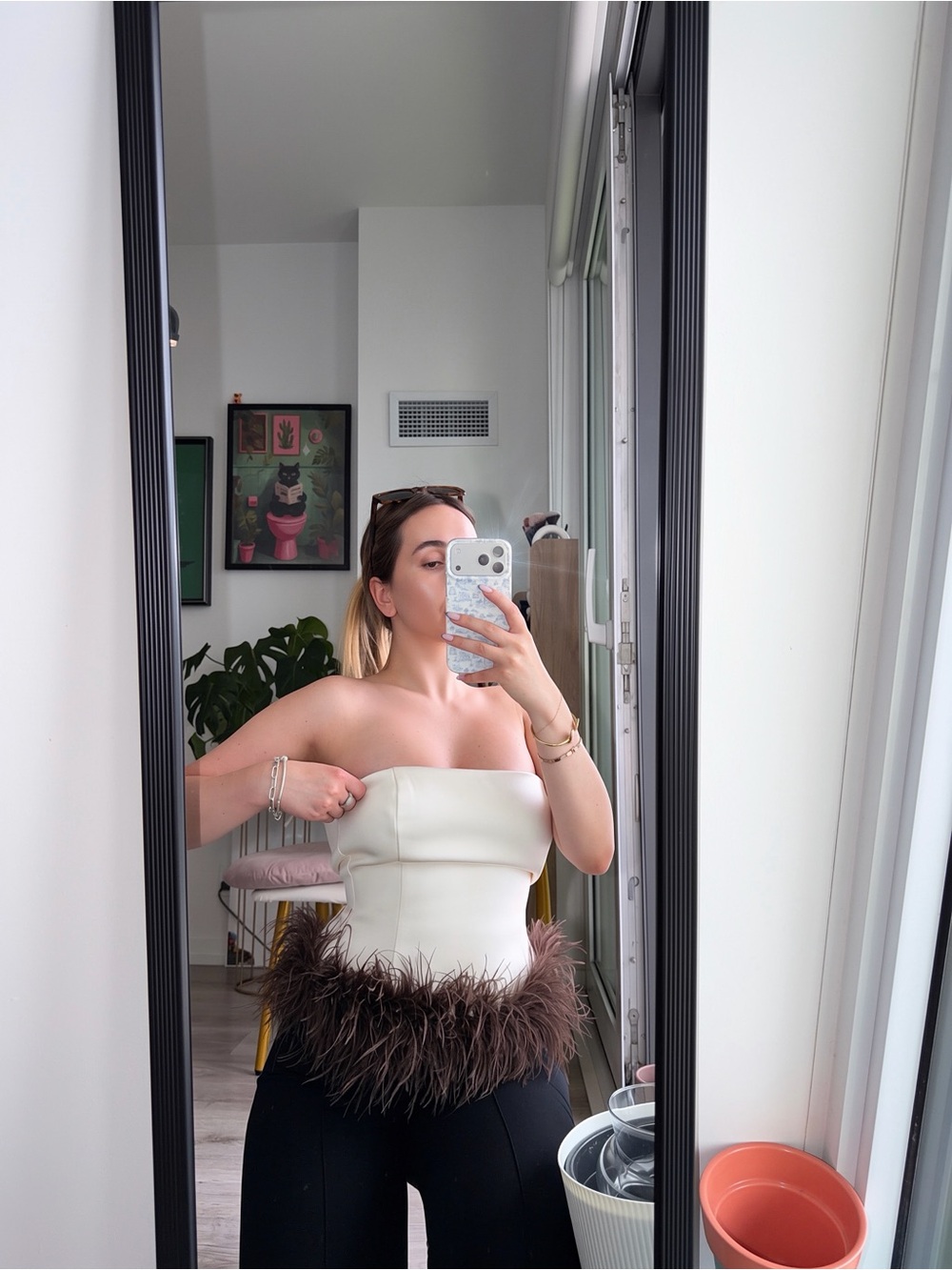 NWT Zara Structured Corset Top with Feathers- Size M